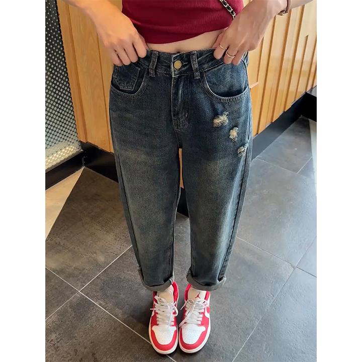 大码复古哈伦牛仔裤女2025春秋新款胖mm高腰显瘦九分老爹萝卜裤子