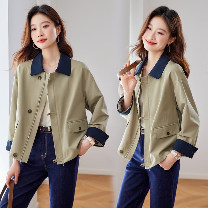 短外套现货2025春装新款时尚百搭拼接外套宽松简约休闲上衣长