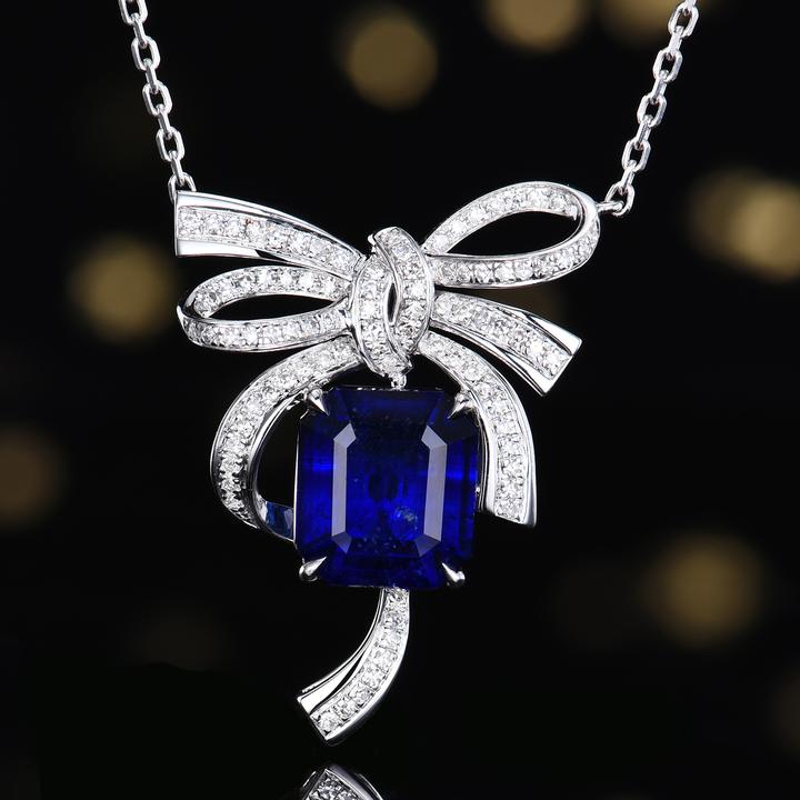 18k金天然蓝宝石项链优雅端庄