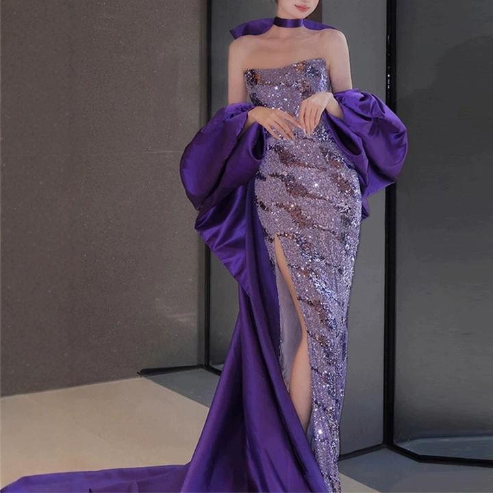 晚礼服紫色气质名媛生日宴会新娘敬酒服轻奢小众主持人鱼尾连衣裙