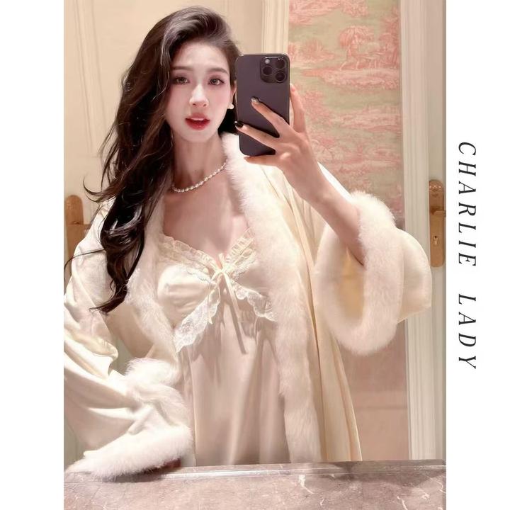 查理夫人【北岛恋人】秋冬新款法式外袍毛毛高级气质显瘦高级睡袍