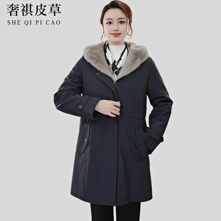 【奢祺服饰】短款冬季抽绳连帽款可拆卸貂绒内胆女士尼克服外套2801