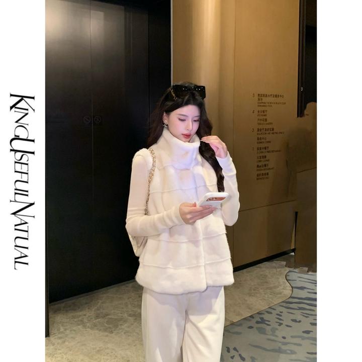 KUN【雪女】清冷搭配 柔软仿丹麦貂米白色肉秋冬保暖百搭毛毛马甲