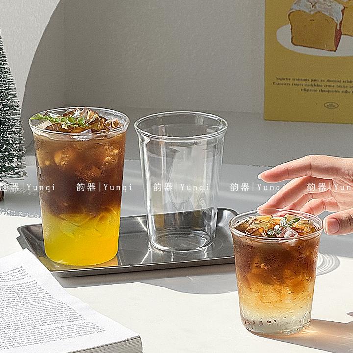 韵器ins风咖啡玻璃杯耐热冰美式拿铁果汁杯牛奶奶茶冷饮翻口杯