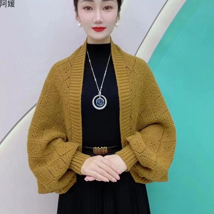 【丝尚】秋冬新款时尚针织密织菱格披肩保暖百搭气质开衫洋气外搭