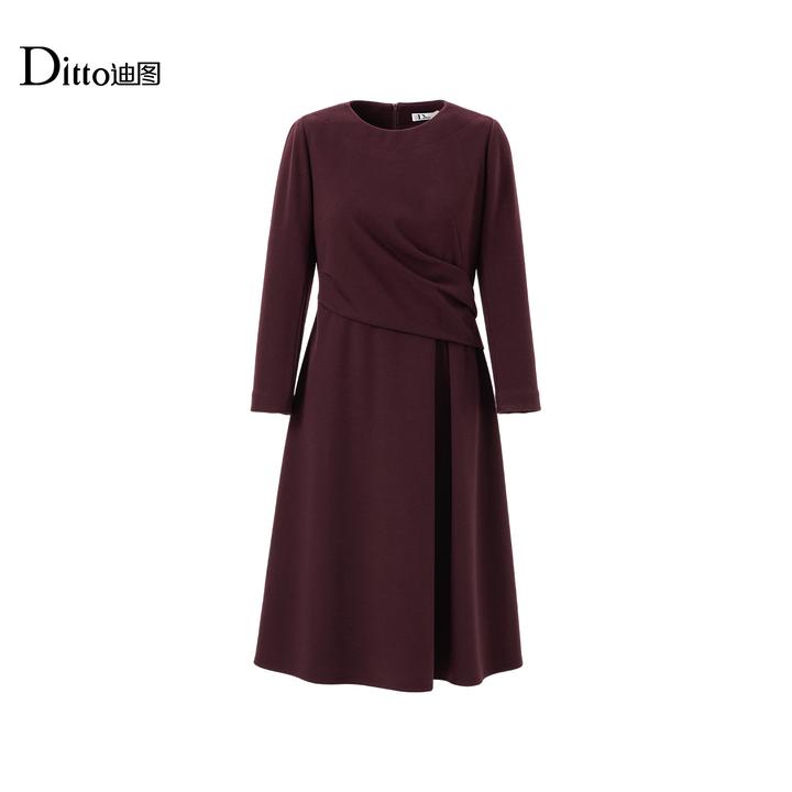 【Ditto】“暖冬醋栗”新品加厚羊毛连衣裙高档修身显瘦醋酸裙子