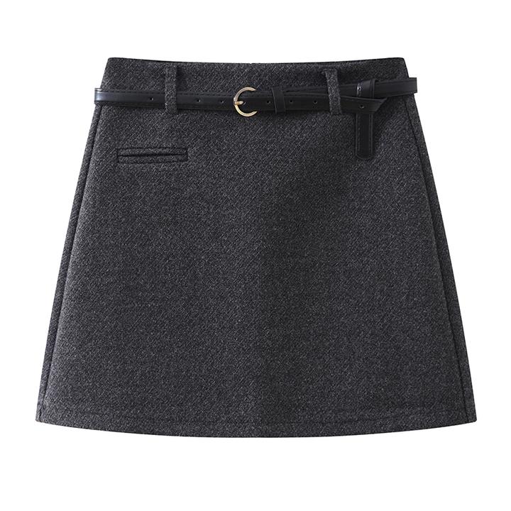 灰色毛呢a字半身裙女秋冬季2025新款高腰显瘦包臀裙短裙子6565