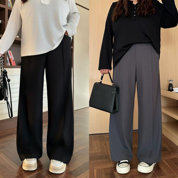 大码女装秋季花契200斤清冷线质感TR斜纹拖地直筒休闲裤15318-H