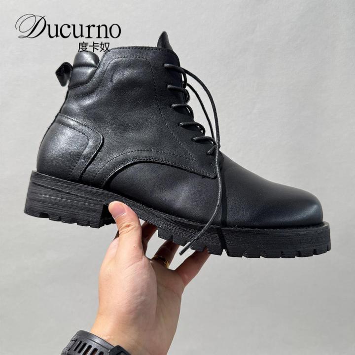 日系休闲新款复古高端马丁靴厚底工装靴男士皮鞋痞帅痞帅潮男鞋子