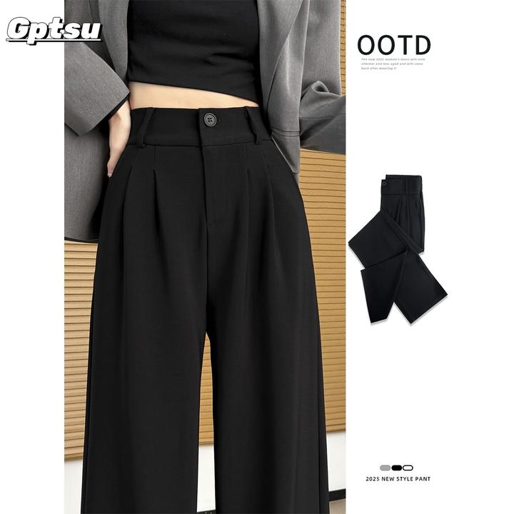 GPTSu黑色西装裤女高级感垂感2025新款秋季休闲直筒窄版阔腿长裤