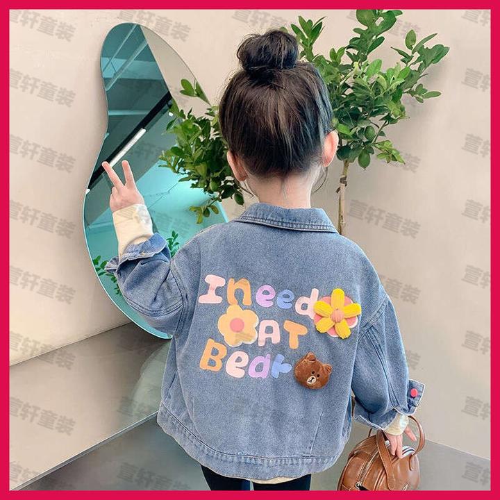 女童春秋牛仔外套小女孩洋气韩版女孩印花时髦童装秋装小童