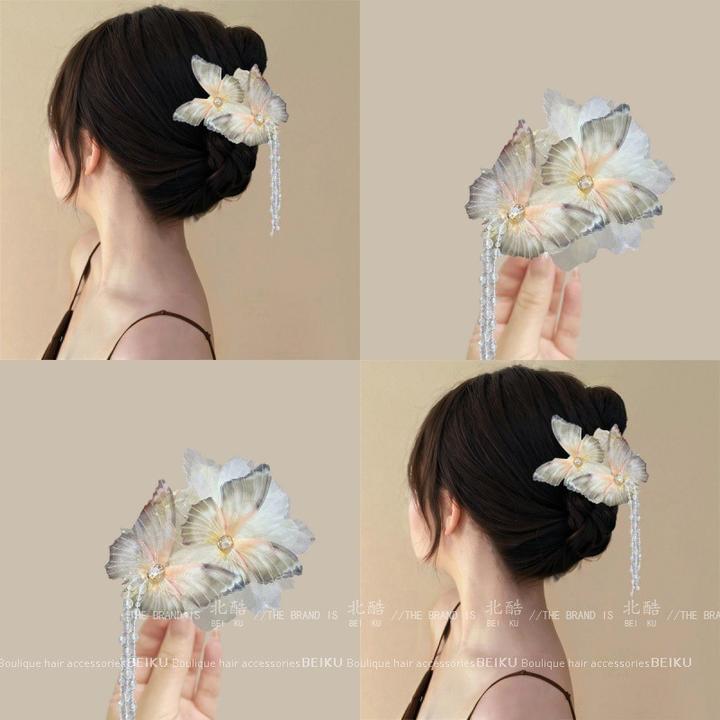 清新月光纱！幻蝶流苏抓夹！古风超仙显发量13公分鲨鱼夹女发饰