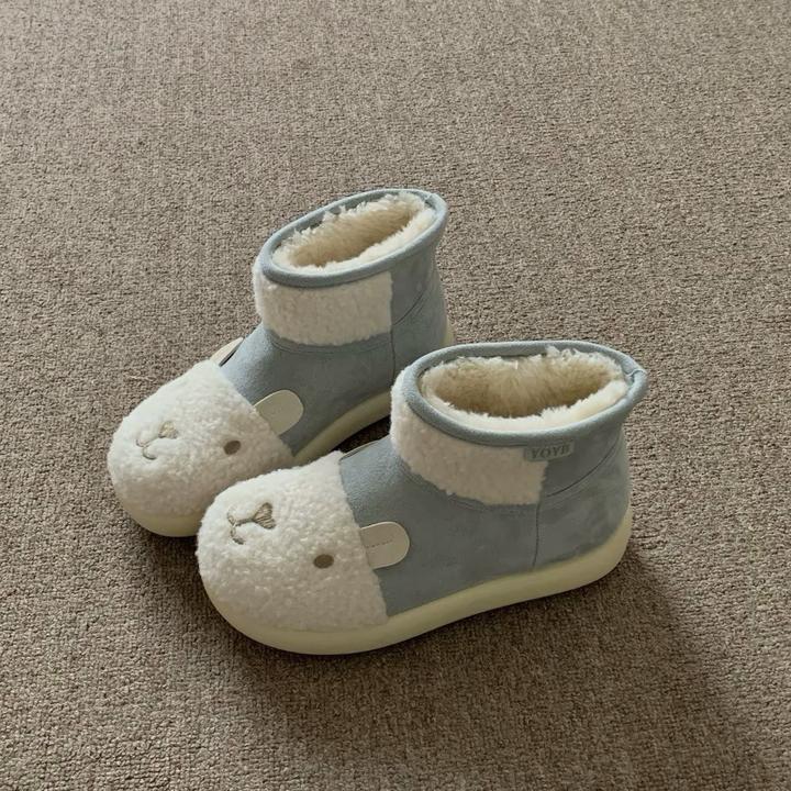 浅兰色加绒可爱雪地靴2025冬新款软底舒适棉鞋小狗图案保暖毛毛鞋