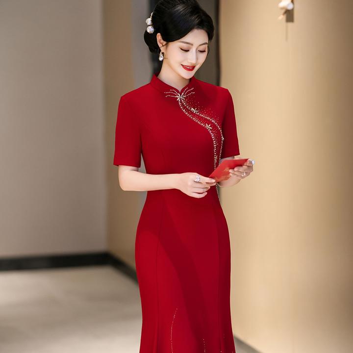 高端妈妈婚宴礼服显瘦年轻喜婆婆婚宴装五一结婚礼服小个子旗袍裙
