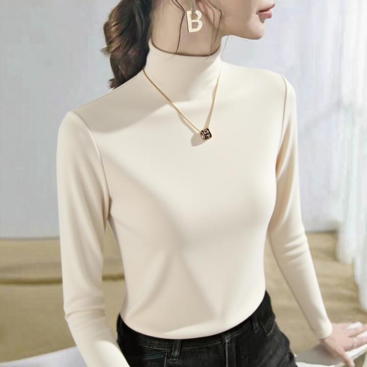 高级感半高领纯色长袖T恤女时尚百搭秋冬韩版保暖修身显瘦打底衫