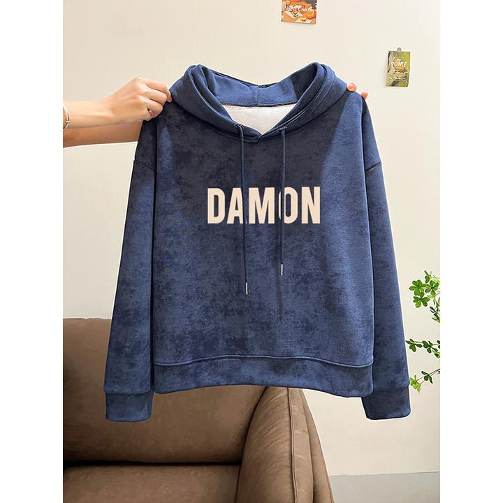 美式复古扎染连帽卫衣女加绒秋冬款宽松小个子短款加厚上衣外套潮