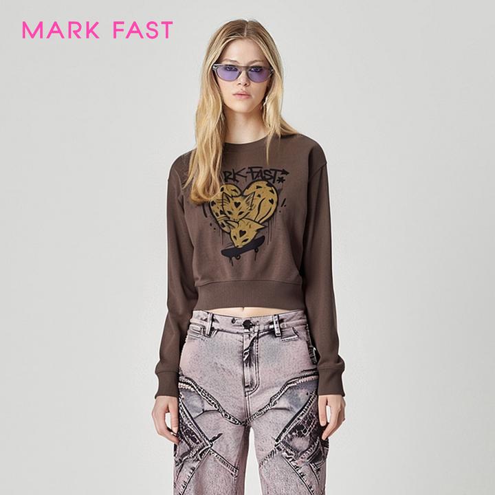 MARKFAST2025秋季新品休闲百搭短款圆领卫衣M1FGW24240