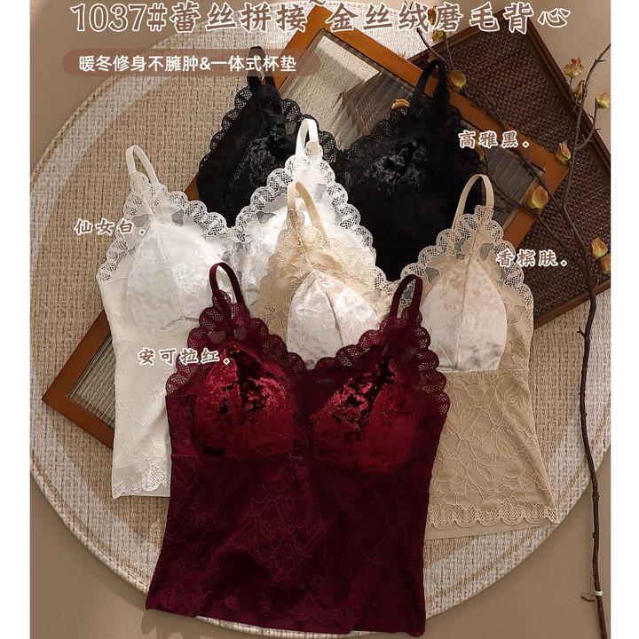 克尔伦贝法式性感金丝绒蕾丝吊带无钢圈带胸垫聚拢美背1037