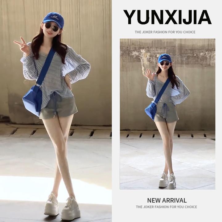 【现货】2025夏季新款时尚辣妹设计感减龄宽松休闲风上衣短裤两件套
