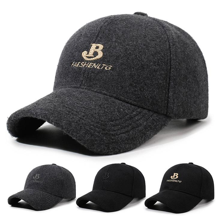 秋冬新款毛呢棒球帽韩版帽子百搭休闲户外保暖棉帽户外男士鸭舌帽