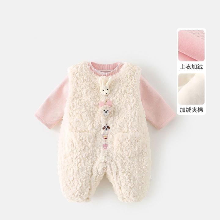 婴儿衣服秋冬季超萌加棉加厚两件套公主超萌洋气宝宝背带裤外出服