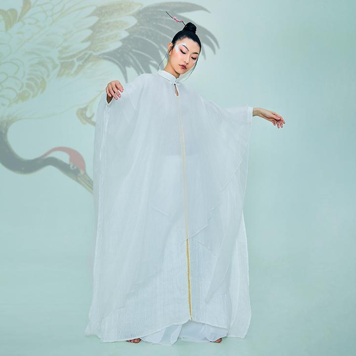 花椿詩意原创设计女装小众早秋亚麻大袍子长款宽松文艺盘扣连衣裙