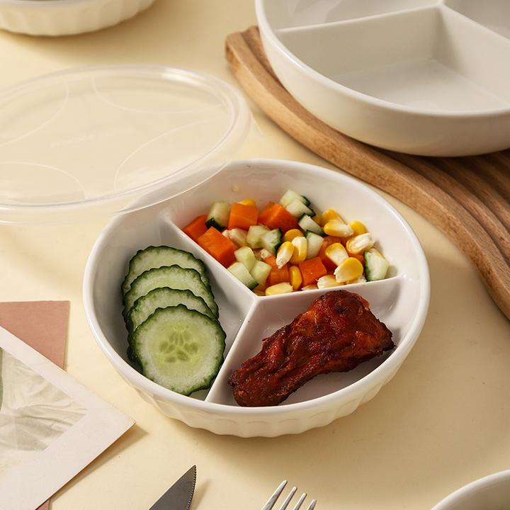 洛诺兔陶瓷三分格蒸盘圆形宝宝辅食一锅蒸炒锅蒸碗屉电饭锅蒸笼