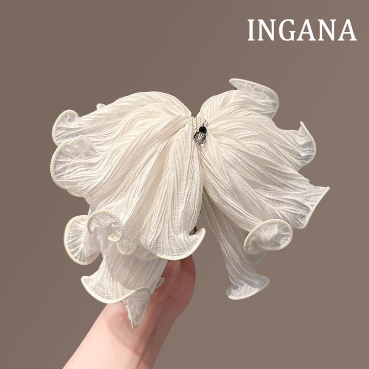 超仙温柔米色双层网纱马尾夹森系甜美气质珍珠褶皱抓夹高级感发饰