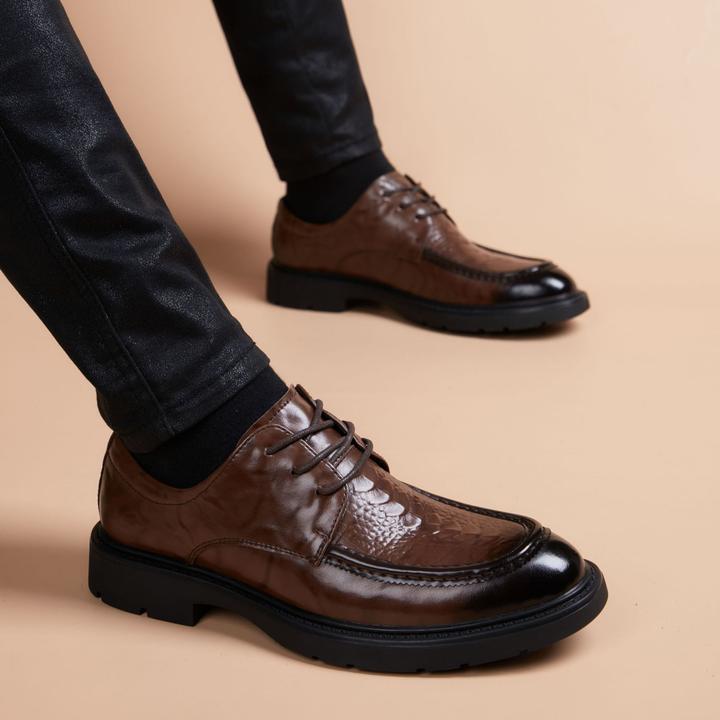 EAEOVNI新款皮鞋男透气软底尖头系带增高英伦风男士休闲商务皮鞋