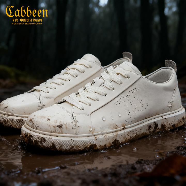 卡宾徽标设计师款秋冬新款简约老钱风牛皮小白鞋真皮休闲运动板鞋