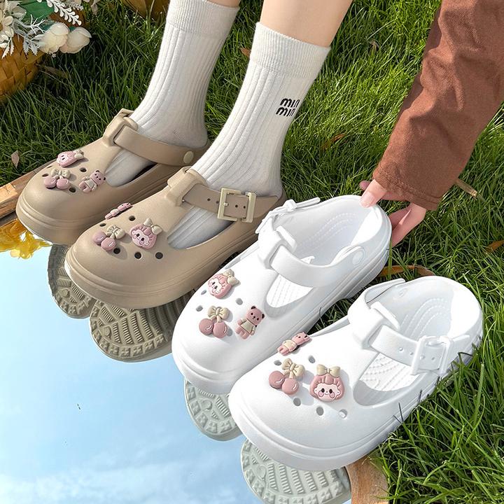 2025年夏季新款甜美风diy配饰厚底包头凉鞋女外穿可爱卡通洞洞鞋