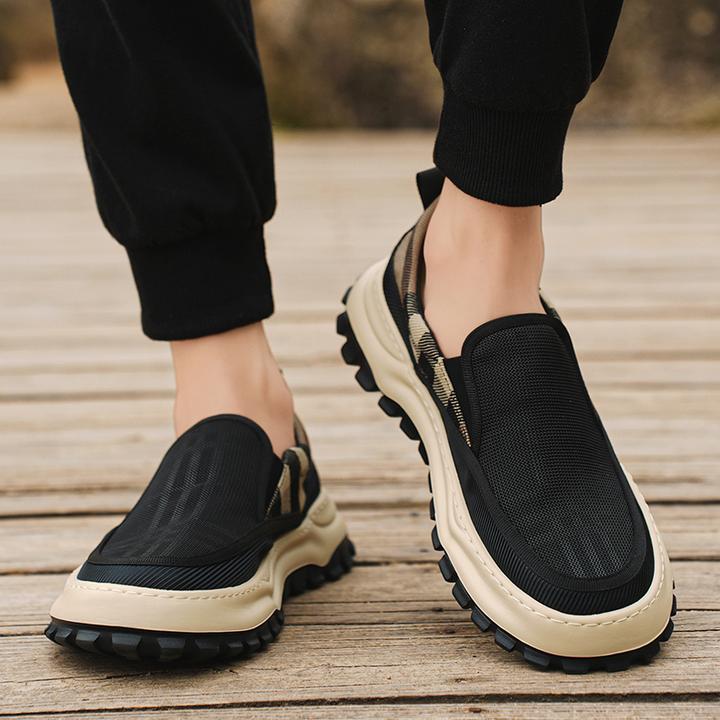 男鞋2025新款夏季透气一脚蹬老北京帆布鞋男厚底防滑运动休闲秋季