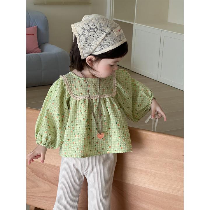 儿童春季套装韩版童装宝宝花边娃娃衫喇叭裤两件套春款女童衣服