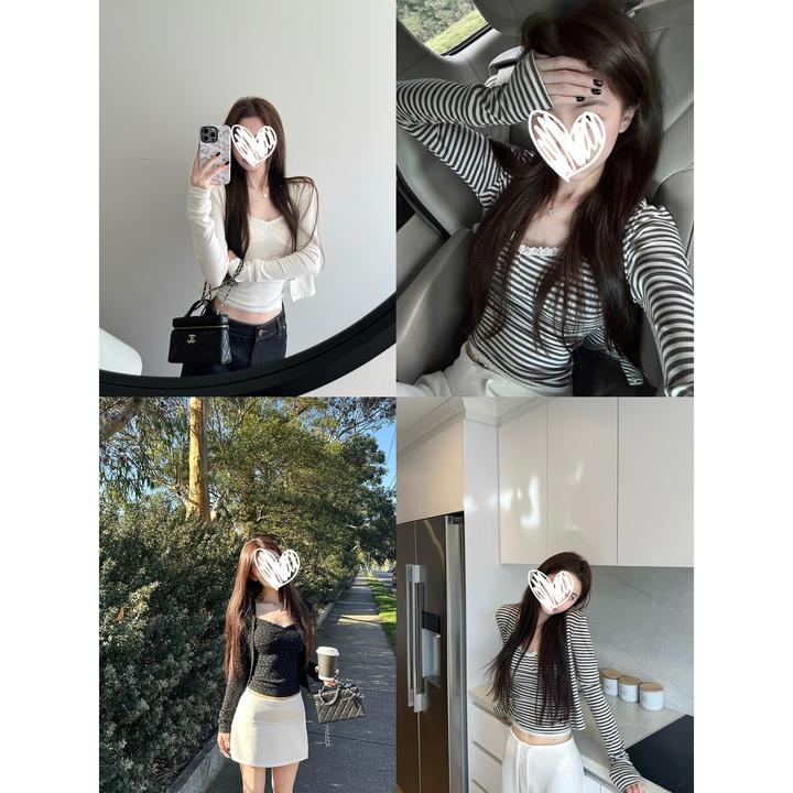 碎花吊带长袖针织开衫套装女秋条纹上衣显瘦百搭气质温柔两件套