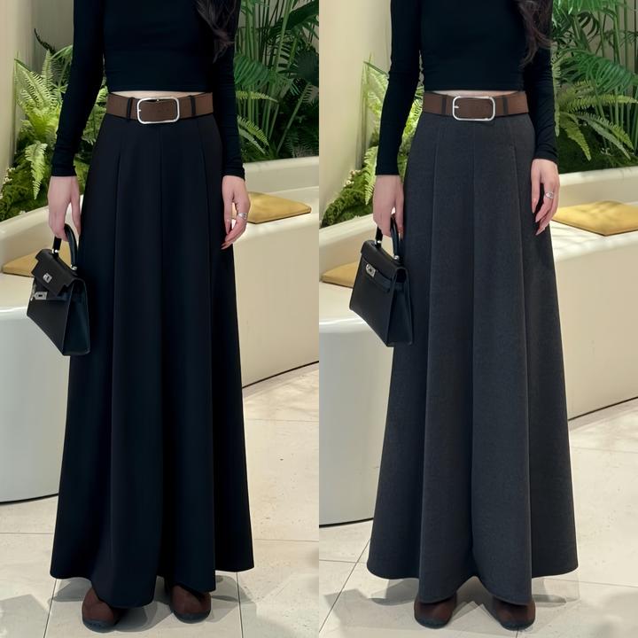 【CC】秋冬新款百搭前压褶A字高腰显瘦半身裙