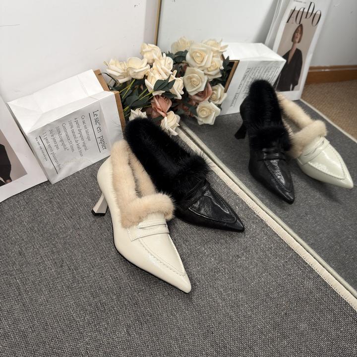 [毛毛鞋]MQE/细跟牛皮/6cm/33-40/冬天旗袍专用毛毛鞋子1074