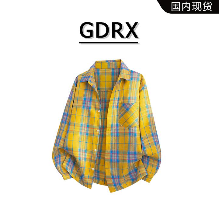 GDRX港风长袖格子休闲男士衬衫2025秋季新款复古格纹衬衣轻奢男装