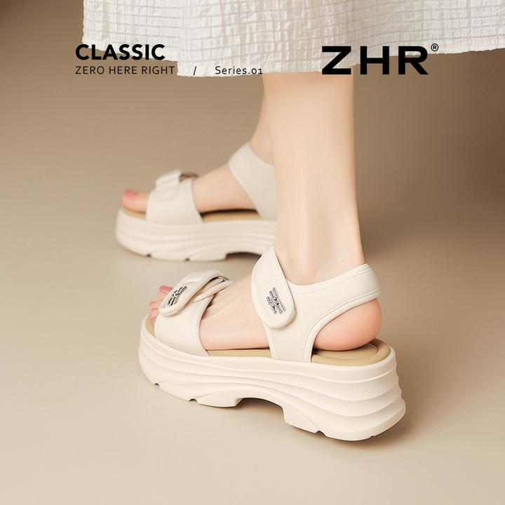 ZHR厚底凉鞋女款2025新款夏季外穿增高女鞋魔术贴休闲软底沙滩鞋