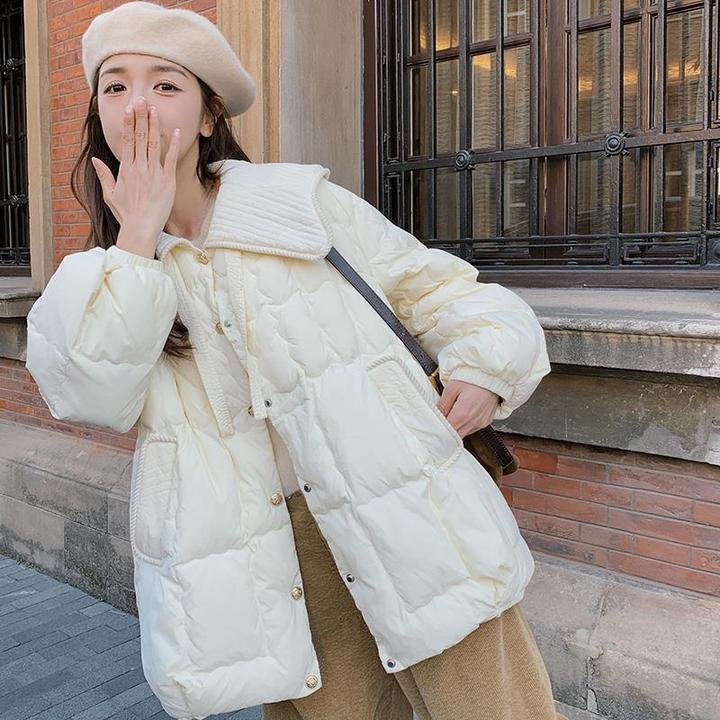 超好看白色娃娃领短款羽绒服女冬季2024新款韩系小个子白鸭绒外套