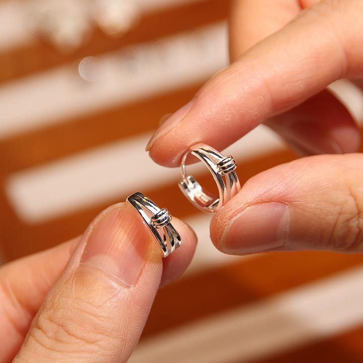 足银耳饰 999纯银耳环女手工气质百搭绳结小众简约个性素款N1007