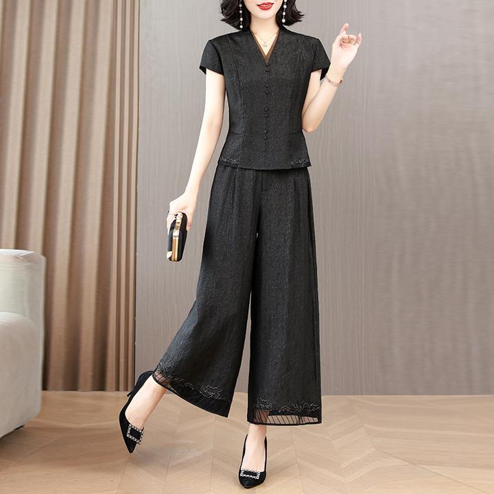 春秋冬季新中式中国风大码休闲套装唐装中老年妈妈装阔腿裤两件套