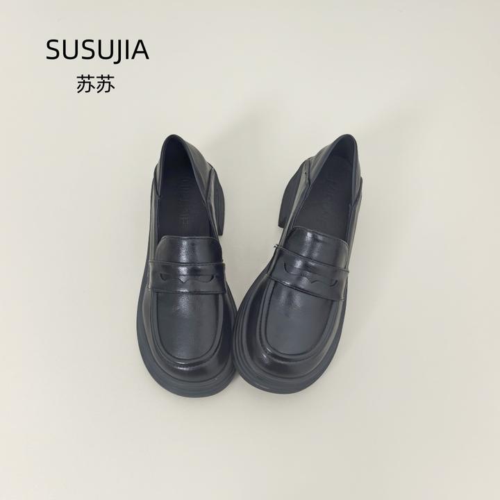 百搭圆头厚底英伦乐福鞋女2025春季新款学院风黑色小皮鞋复古单鞋