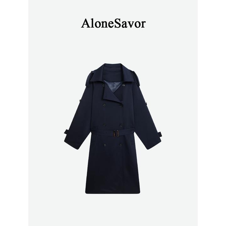 【ALONE SAVOR】龍喜儿巴黎街头 通勤风长款风衣翻领双排扣K999