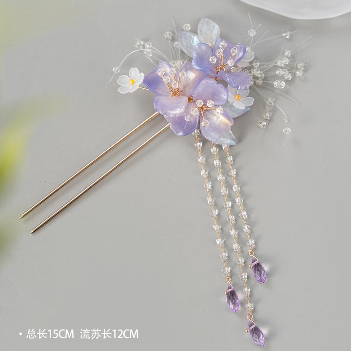 春亦轩古典气质现代紫烟缕发簪头饰日常旗袍汉服挽发U钗步摇发饰