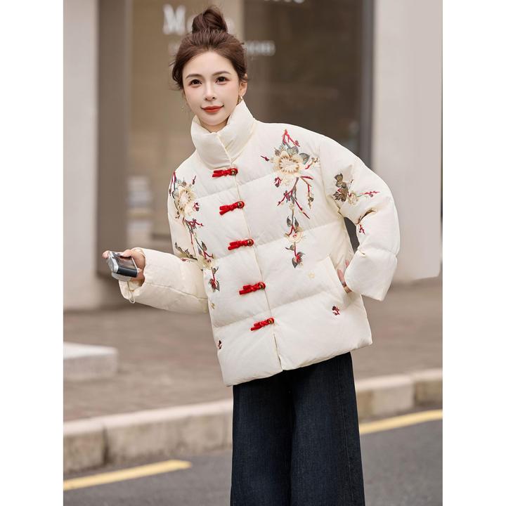 DUCURNO新中式国风刺绣羽绒服女2026冬季新款复古盘扣加厚短外套