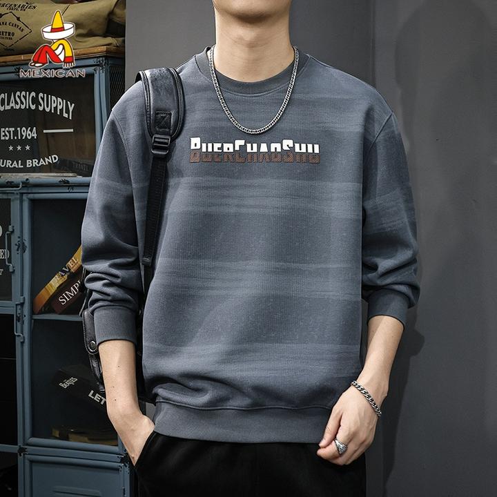 Mexican/稻草人美式撞色长袖卫衣男款秋季宽松休闲圆领百搭上衣潮