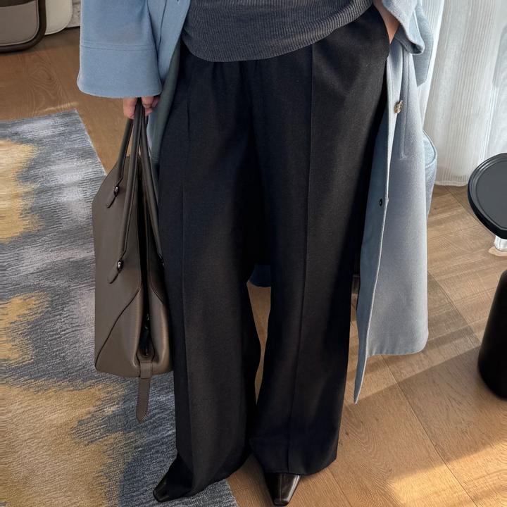 Ms.Qnn“气质通勤”精纺羊毛后腰松紧显瘦显腿长质感西裤52P315 Q姐