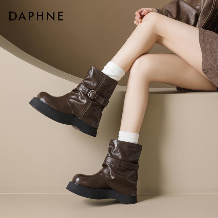 达芙妮网红爆款厚底马丁靴女2025秋冬季新款英伦风复合短靴骑士靴