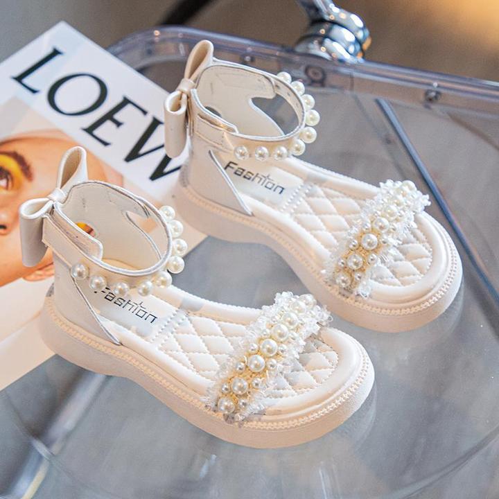 FAVMARTHA女童凉鞋2025年新款夏季儿童鞋子时尚洋气平底珍珠公主