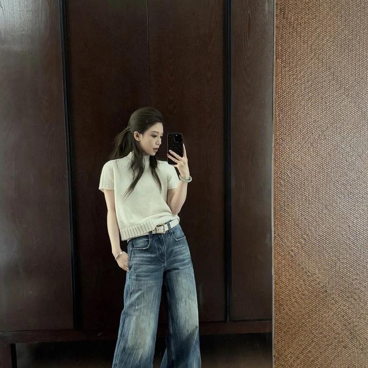 2025时尚开春发财红休闲显瘦半高领针织短袖简约纯色小衫女H2-69